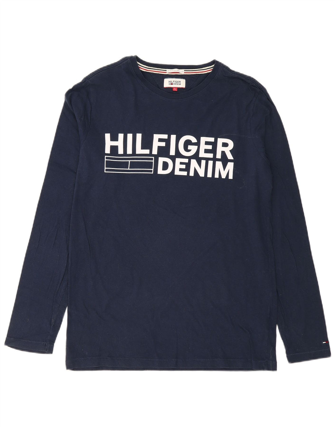 TOMMY HILFIGER Top grafico da uomo manica lunga grande cotone blu navy