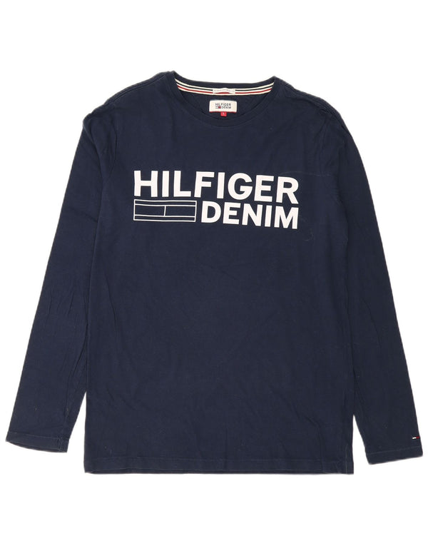 TOMMY HILFIGER Top grafico da uomo manica lunga grande cotone blu navy