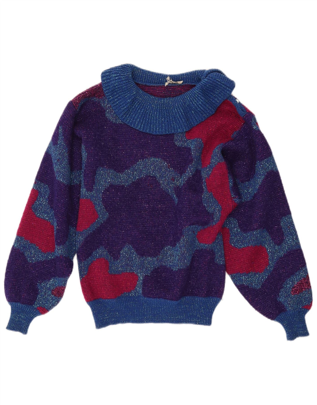 Maglione maglione collo alto da donna VINTAGE UK 10 piccolo multicolore