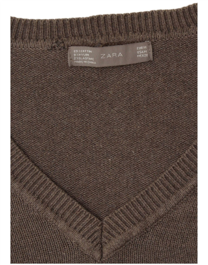 Maglione maglione con scollo a V da donna Zara UK 14 Marrone medio