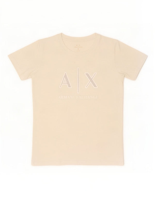 T-shirt grafica da donna Armani Exchange Top UK 12 cotone bianco sporco medio