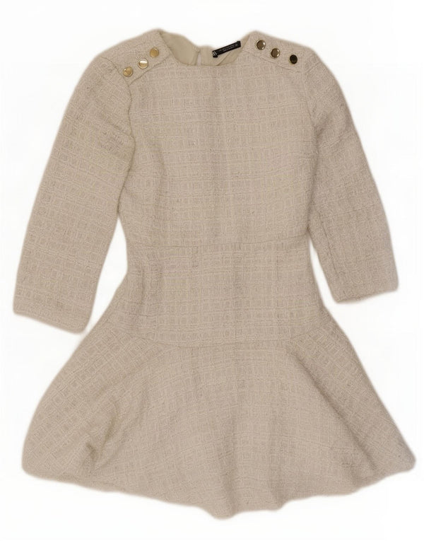 Abito a trapezio con maniche a 3/4 da donna Zara UK 6 XS poliestere bianco