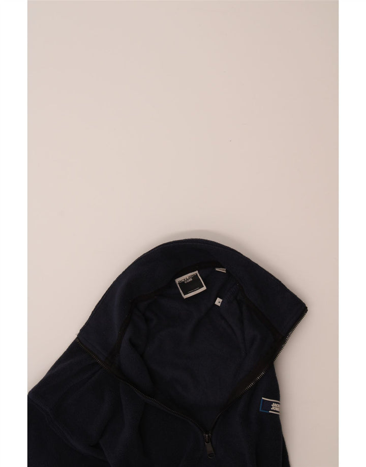JACK & JONES Mens Zip Neck Fleece Jumper Small Navy Blue Polyester Vintage Jack & Jones and Second-Hand Jack & Jones from Messina Hembry 