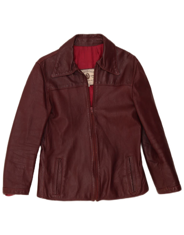 Giacca in pelle vintage da donna UK 14 Borgogna media