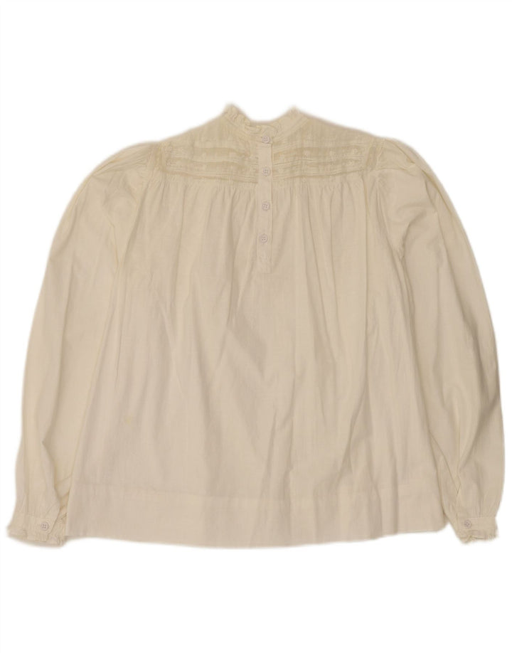 Top camicetta a maniche lunghe da donna vintage UK 14 floreale bianco medio