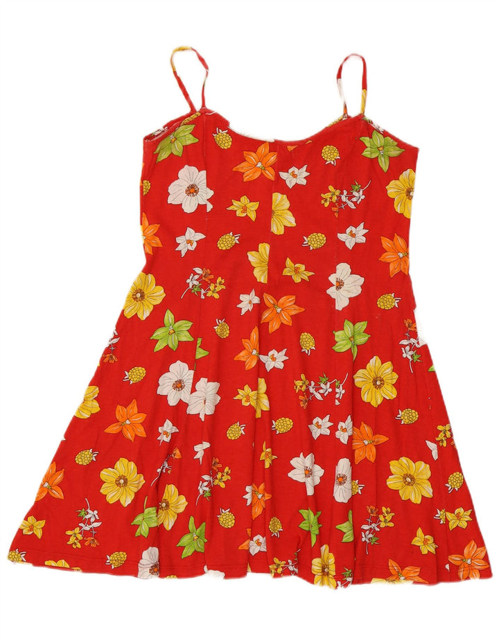 Prendisole vintage da donna UK 12 cotone floreale rosso medio