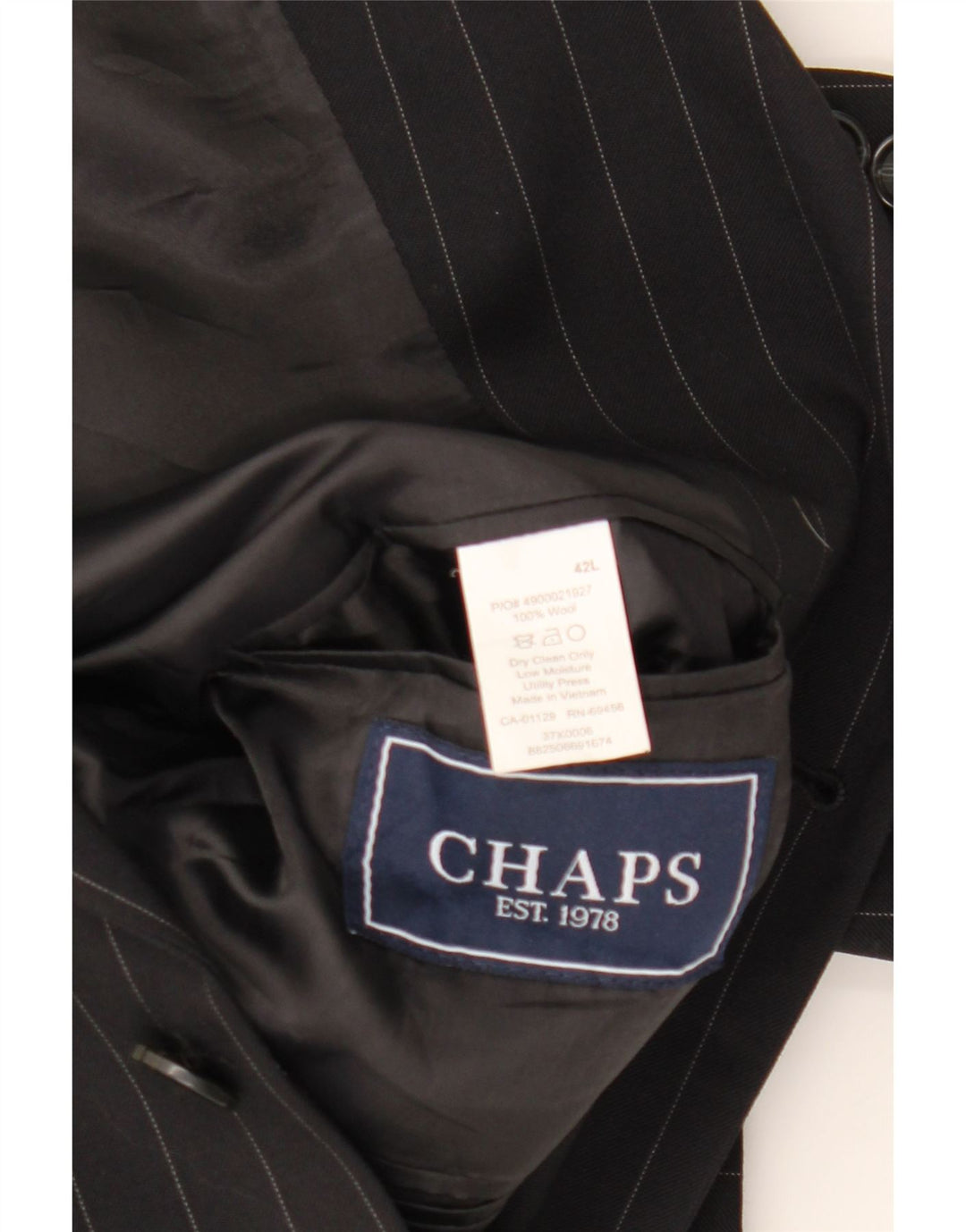 Giacca blazer da uomo a 3 bottoni CHAPS UK 42 XL lana gessata nera