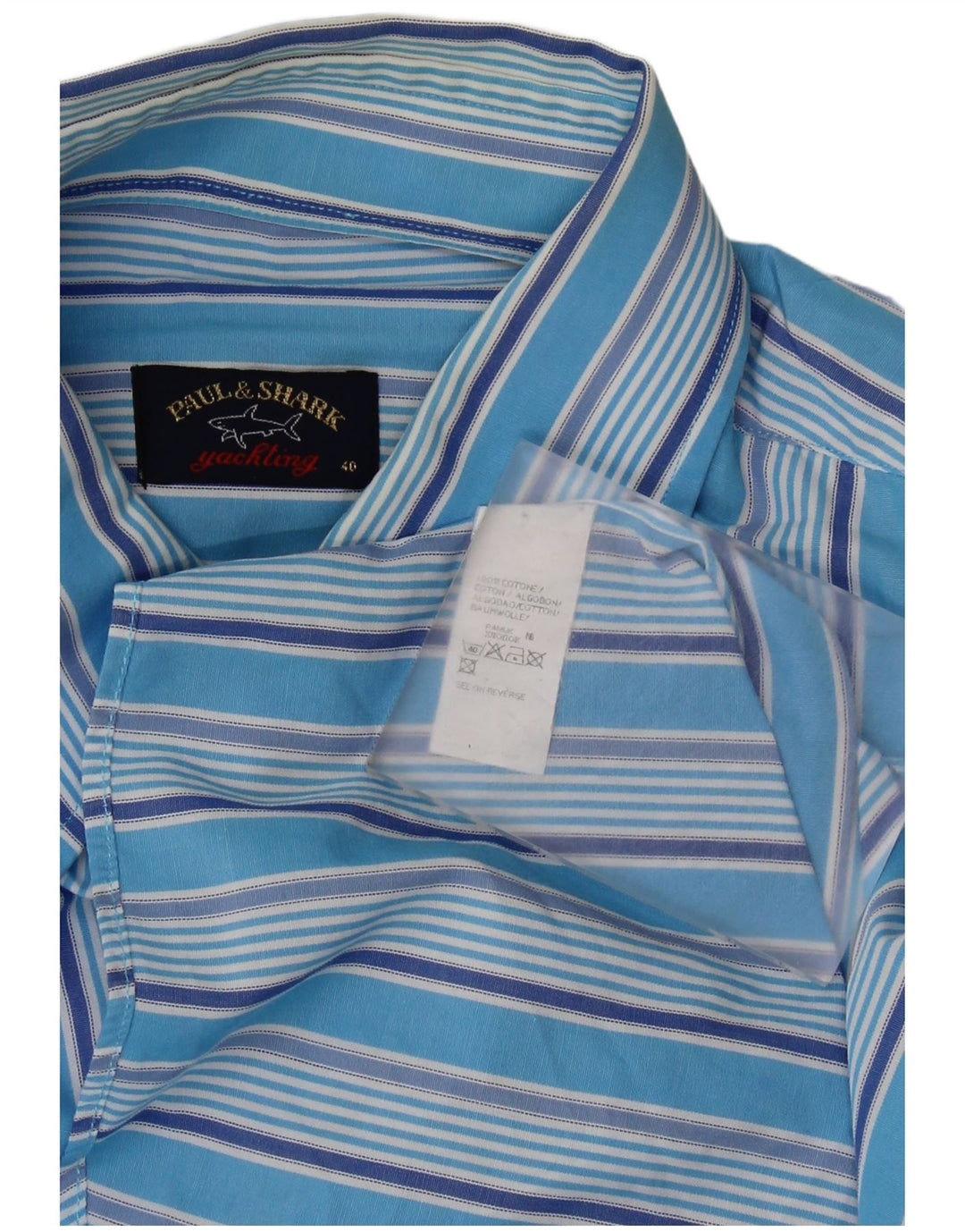 Camicia da uomo Paul & Shark taglia 40 cotone a righe blu medio