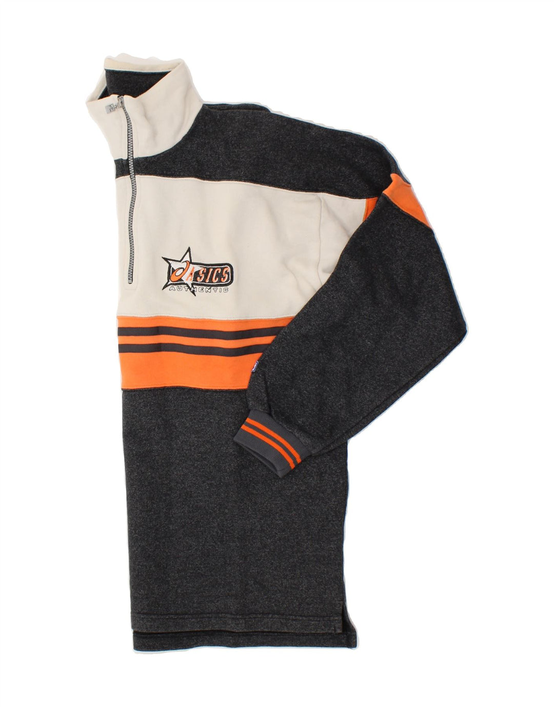 Felpa ASICS da uomo con zip e collo, maglione grande, colore nero, in cotone color block