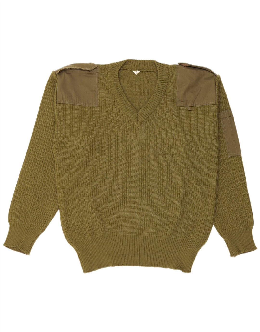Maglione militare vintage da uomo con scollo a V color kaki medio