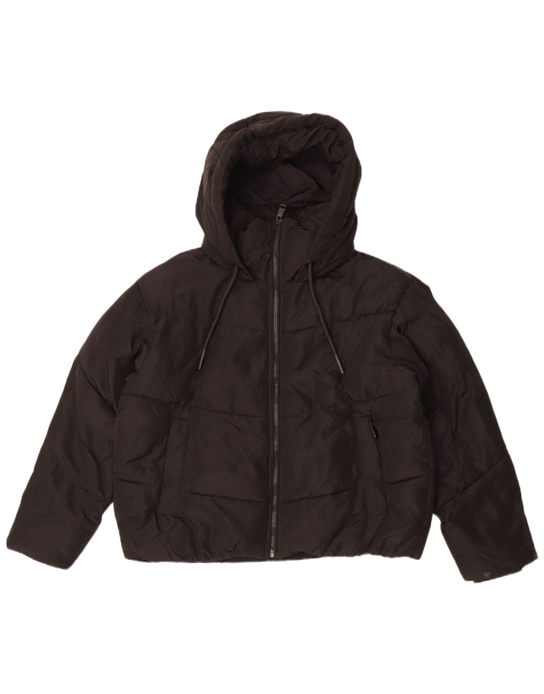 Giacca imbottita con cappuccio corta oversize da donna Zara UK 10 piccola poliestere nero