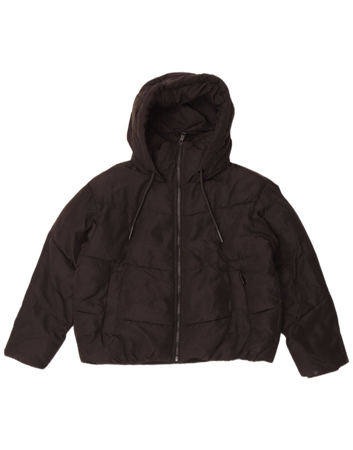 Giacca imbottita con cappuccio corta oversize da donna Zara UK 10 piccola poliestere nero