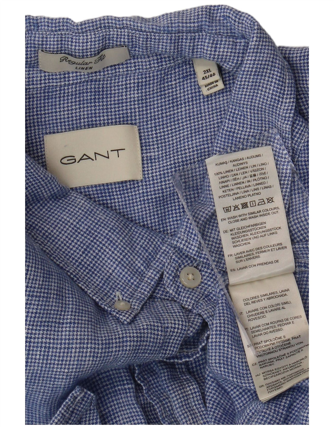 GANT Camicia a maniche corte vestibilità regolare da uomo Taglia 45/46 2XL Pied de poule blu