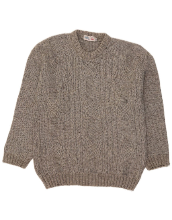 Maglione maglione girocollo vintage da uomo XL grigio geometrico