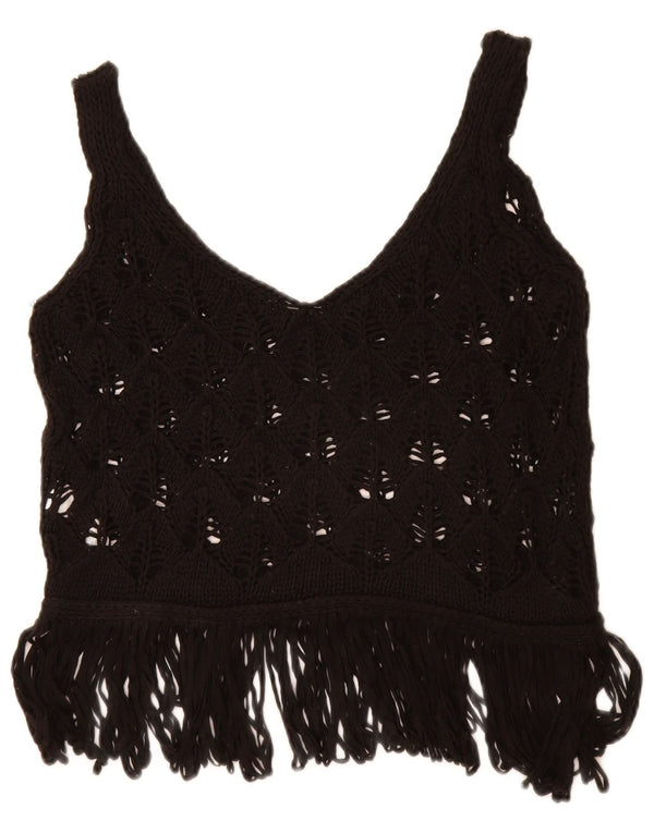 Zara Womens Crochet Cami Top UK 14 Large Black Acrylic
