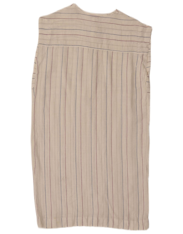 Abito a trapezio senza maniche vintage da donna IT 42 medio a righe bianco sporco