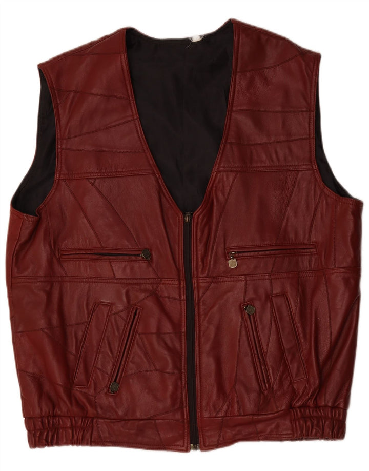 Gilet in pelle da uomo vintage UK 44 2XL Patchwork bordeaux