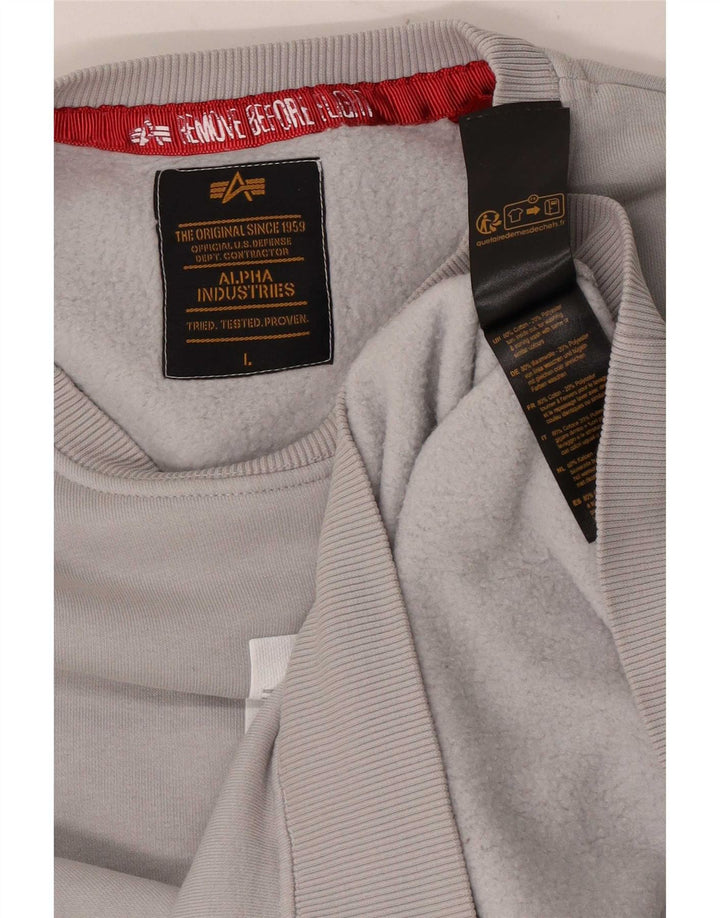 Felpa grafica da uomo Alpha Industries, maglione grande, cotone grigio