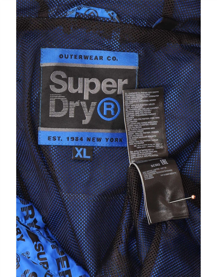 Giacca antipioggia da uomo con cappuccio grafico Superdry UK 42 XL poliestere blu
