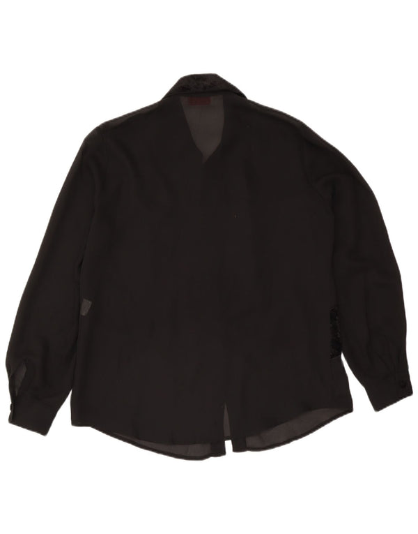 Camicetta camicia vintage da donna IT 46 grande poliestere a righe nere