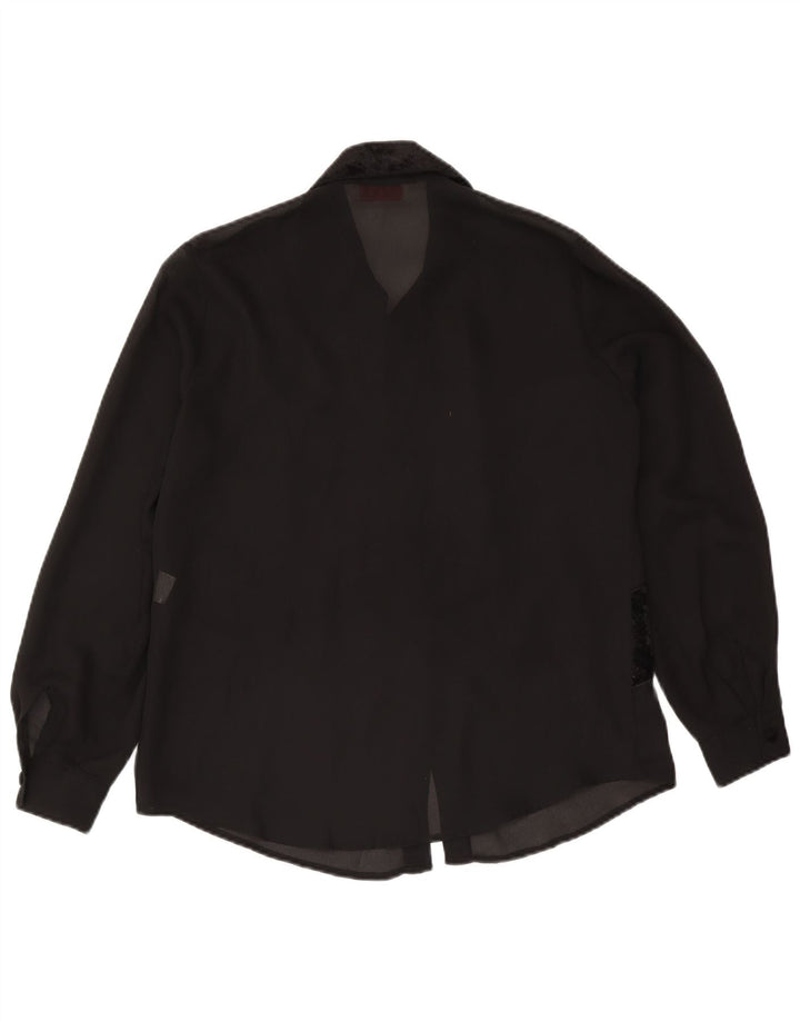 Camicetta camicia vintage da donna IT 46 grande poliestere a righe nere