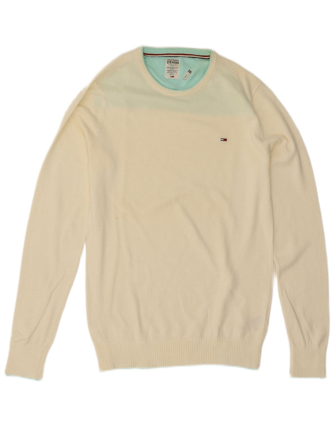 Maglione maglione girocollo da uomo Tommy Hilfiger piccolo in cotone bianco sporco