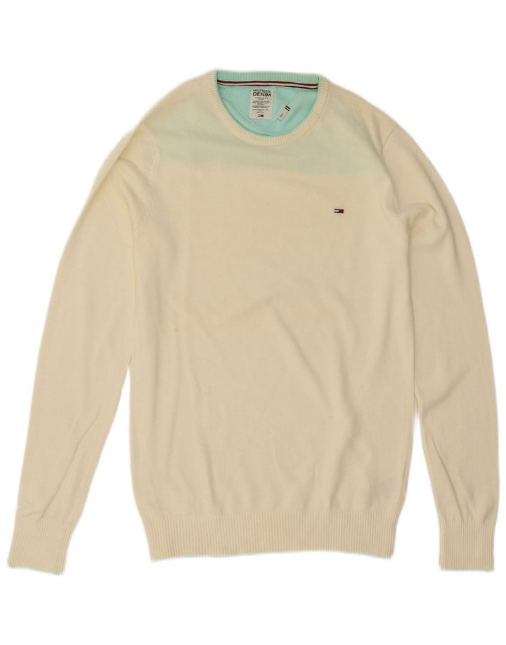 Maglione maglione girocollo da uomo Tommy Hilfiger piccolo in cotone bianco sporco