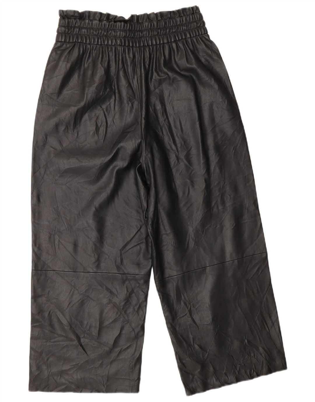 Pantaloni ZARA da Donna a Gamba Larga in Ecopelle Crop XS W25 L20 Neri