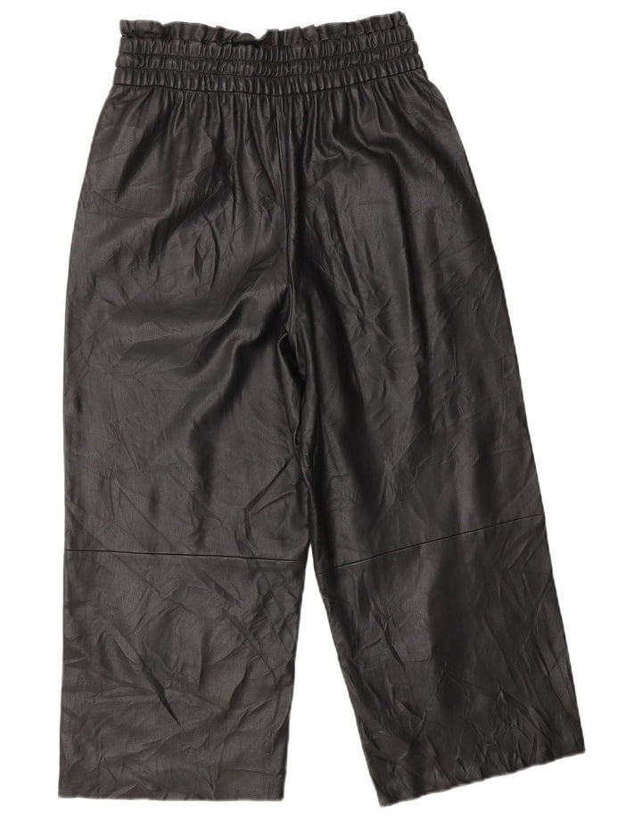 Pantaloni ZARA da Donna a Gamba Larga in Ecopelle Crop XS W25 L20 Neri