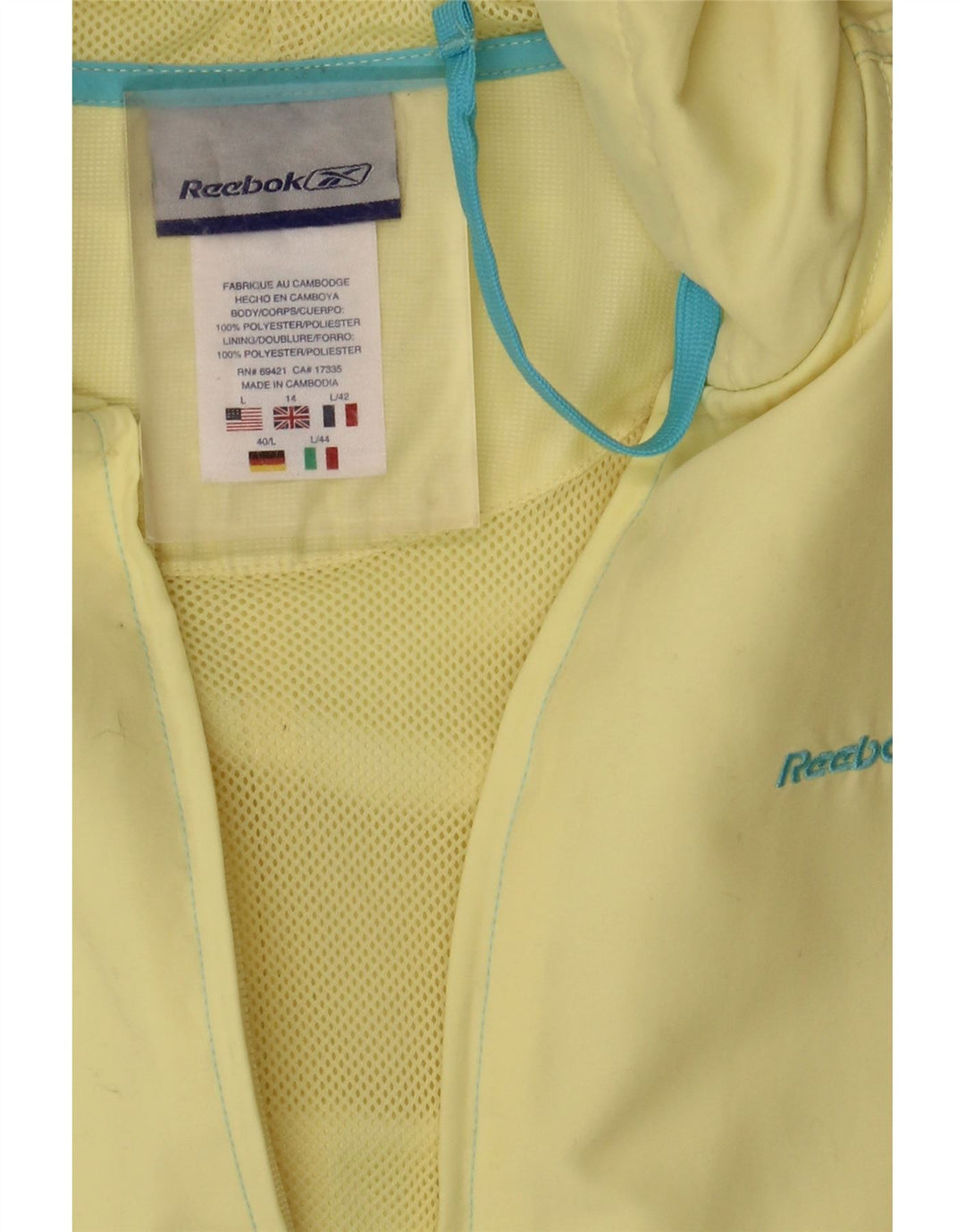 Giacca antipioggia con cappuccio da donna Reebok UK 14 Large Giallo Poliestere