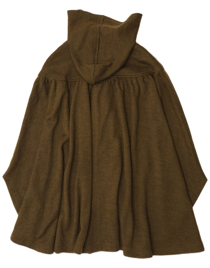 Cappotto poncho vintage con cappuccio da donna, taglia unica, color kaki