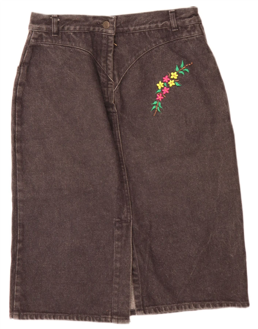 Gonna di jeans vintage da donna W28 grigio medio floreale
