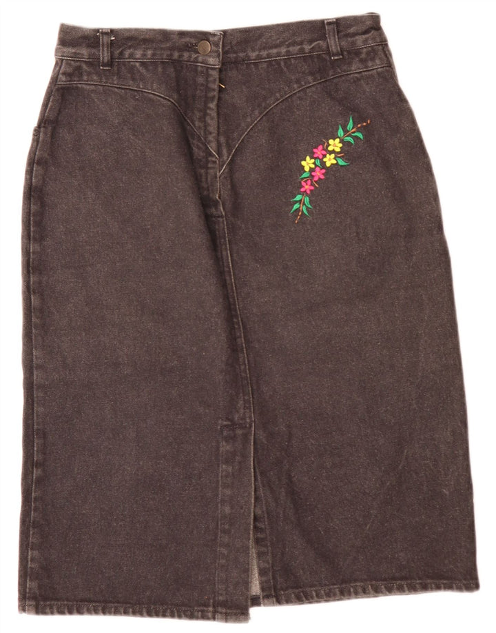 Gonna di jeans vintage da donna W28 grigio medio floreale