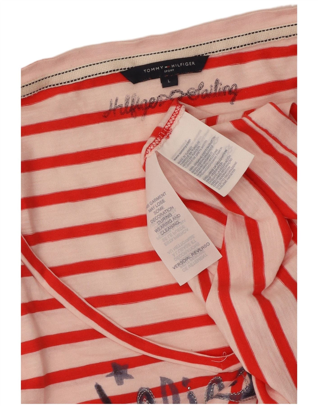 TOMMY HILFIGER T-shirt grafica corta da donna Top UK 14 Large Red Striped