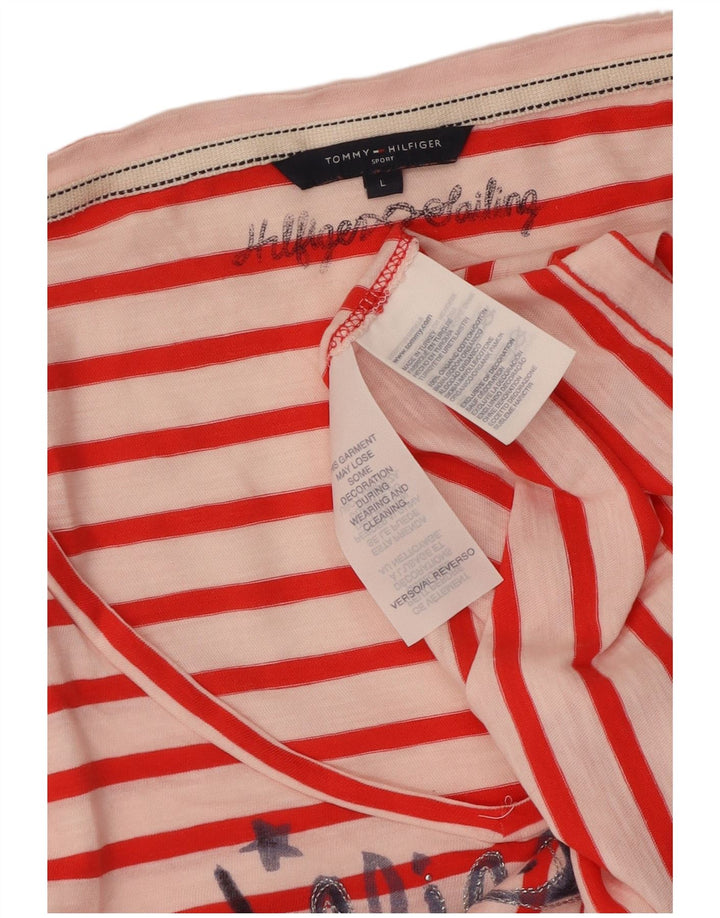 TOMMY HILFIGER T-shirt grafica corta da donna Top UK 14 Large Red Striped