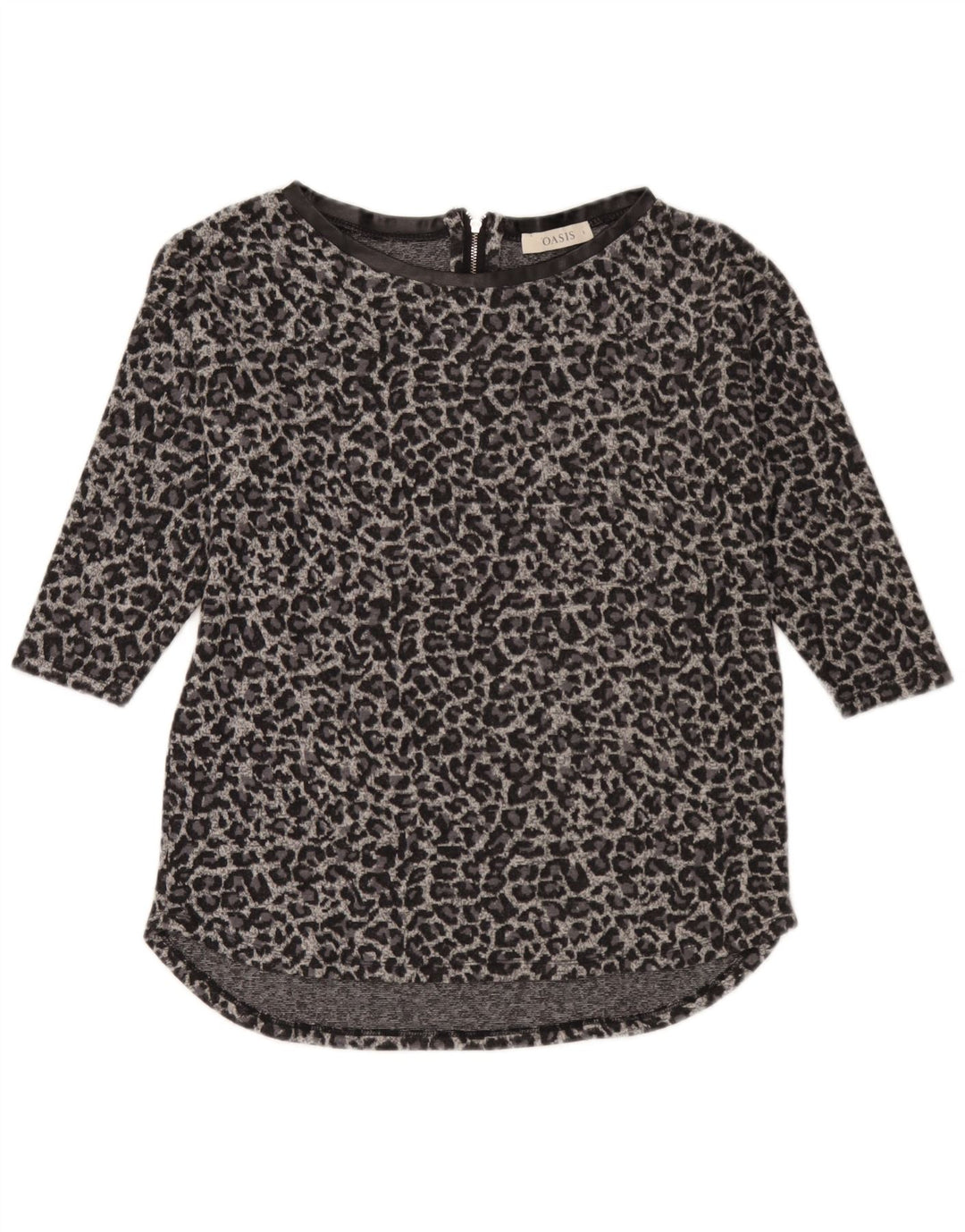 Oasis - Top tunica con maniche a 3/4 da donna, UK 10, piccolo poliestere grigio con stampa animalier