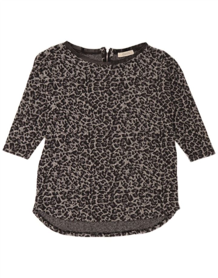 Oasis - Top tunica con maniche a 3/4 da donna, UK 10, piccolo poliestere grigio con stampa animalier