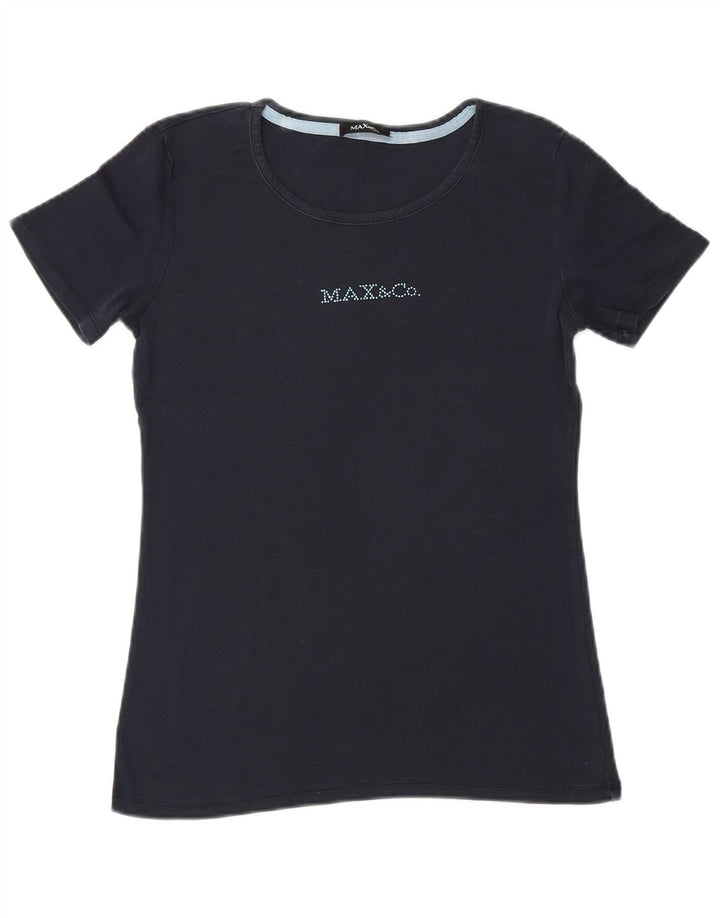 Max & Co. T-shirt grafica da donna Top UK 10 Small Blu Navy