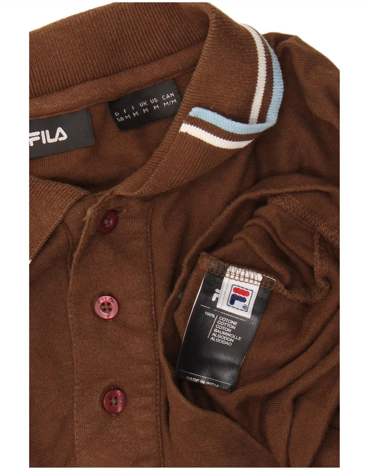 Polo da uomo a maniche lunghe Fila in cotone marrone medio
