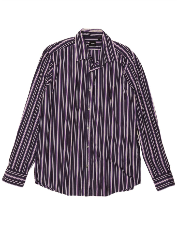 Camicia da uomo Hugo Boss Large in cotone a righe viola