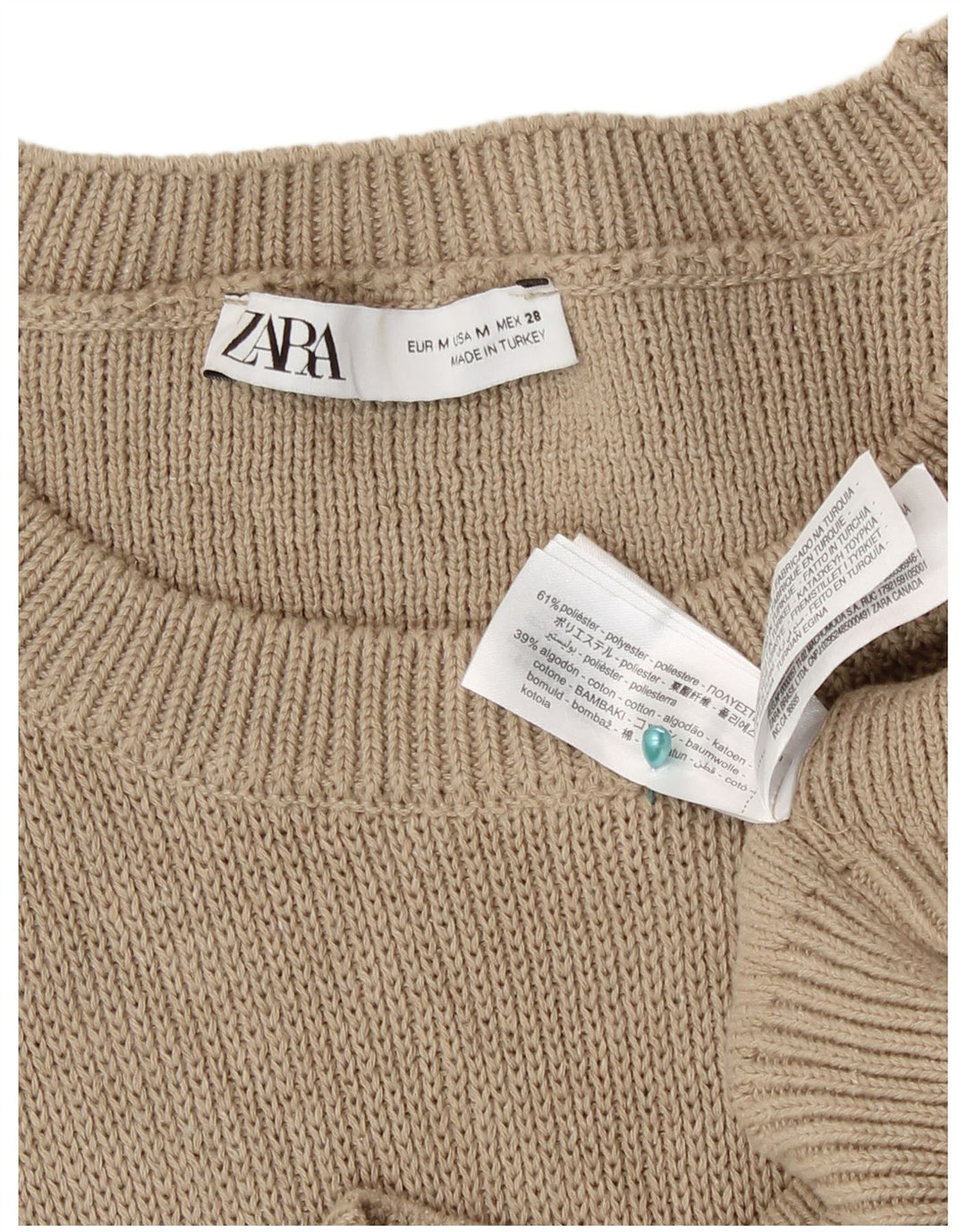 Maglione maglione girocollo vestibilità ampia da donna Zara UK 14 Poliestere beige medio