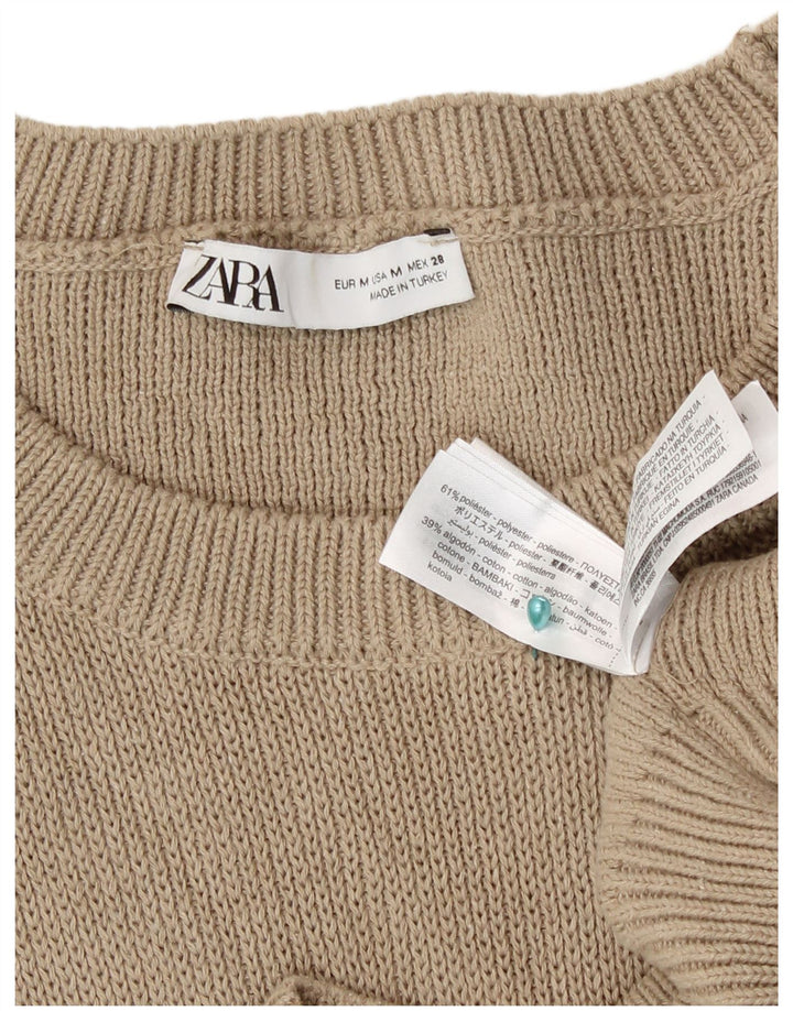 Maglione maglione girocollo vestibilità ampia da donna Zara UK 14 Poliestere beige medio