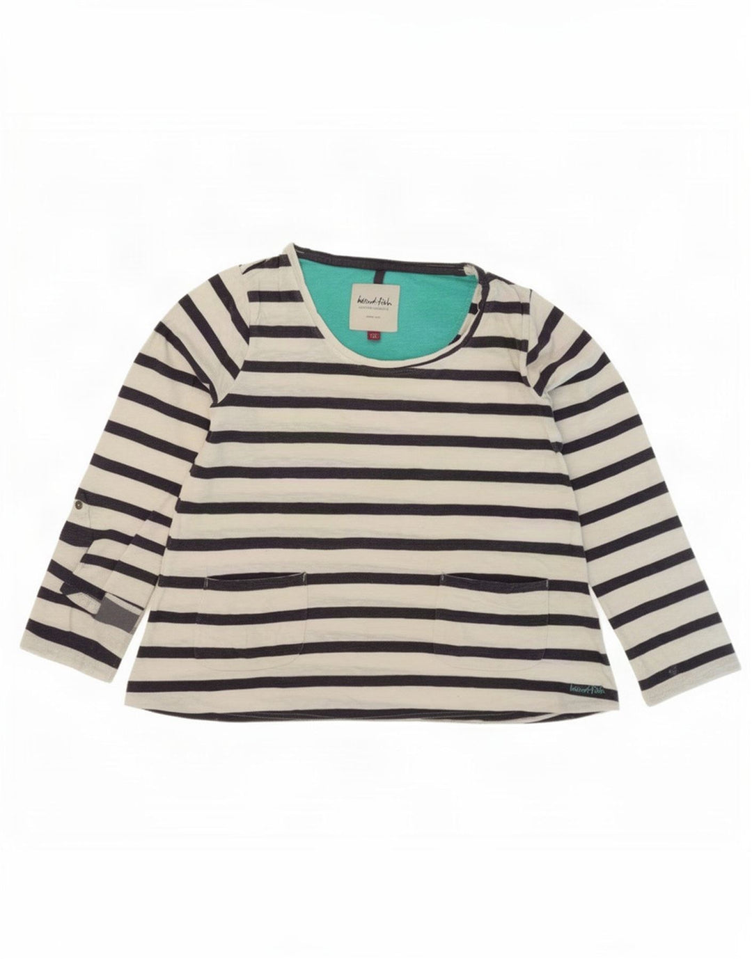 Top da donna a maniche lunghe Weird Fish UK 12 Cotone a righe bianche medie