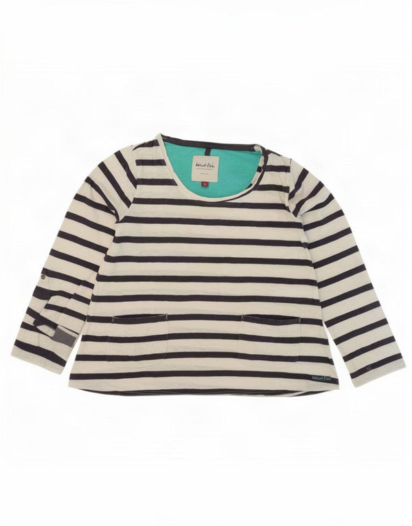 Weird Fish Womens Top Long Sleeve UK 12 Medium White Striped Cotton