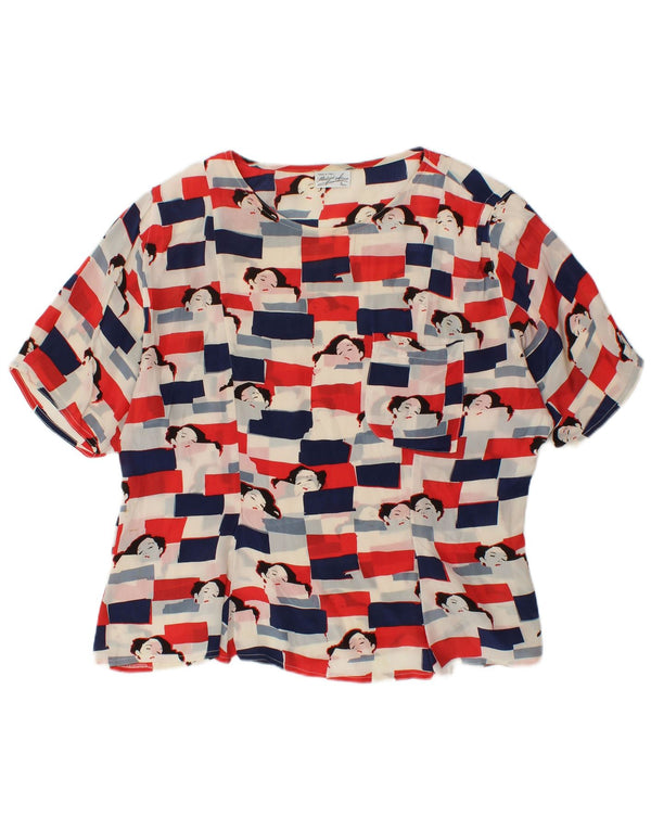 Top camicetta grafica da donna VINTAGE UK 18 XL acetato multicolore