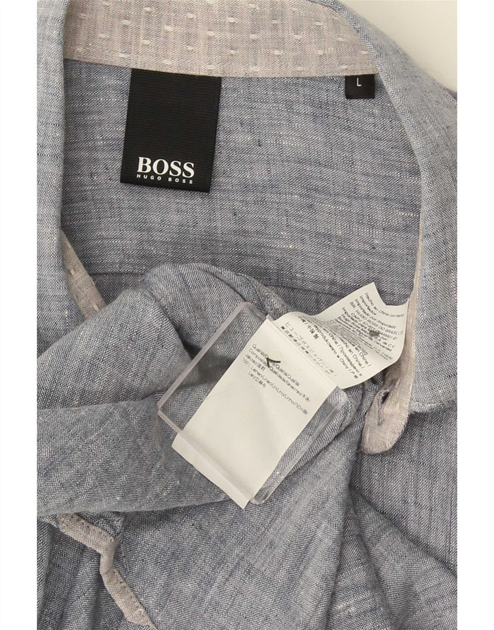 Camicia a maniche corte da uomo Hugo Boss Large in cotone blu
