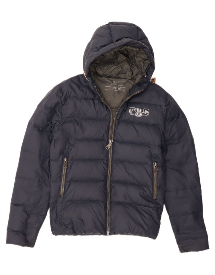 Giacca imbottita con cappuccio da uomo Replay UK 38 medio blu navy