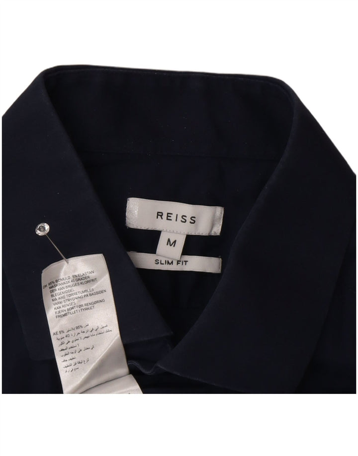 Camicia Reiss da uomo slim fit a maniche corte in cotone blu navy medio