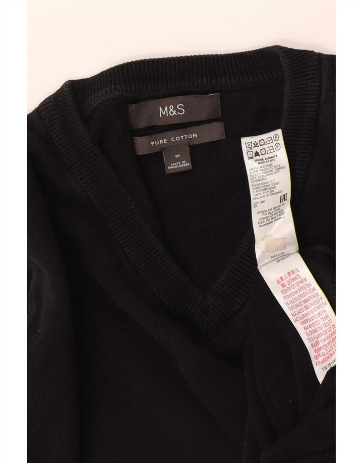 Maglione da uomo con scollo a V Marks & Spencer in cotone nero medio