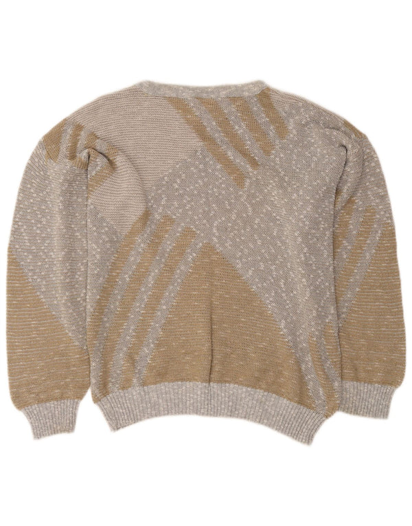 Maglione vintage da donna con scollo a barca IT 50 XL Cotone color block beige
